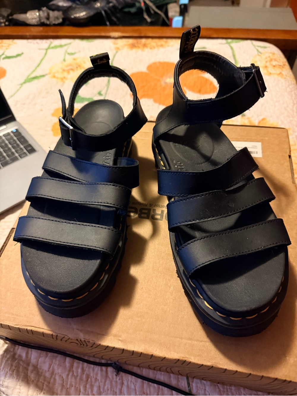 DR MARTENS BLAIRE Air Wave Black Hydro Leather Sandals
